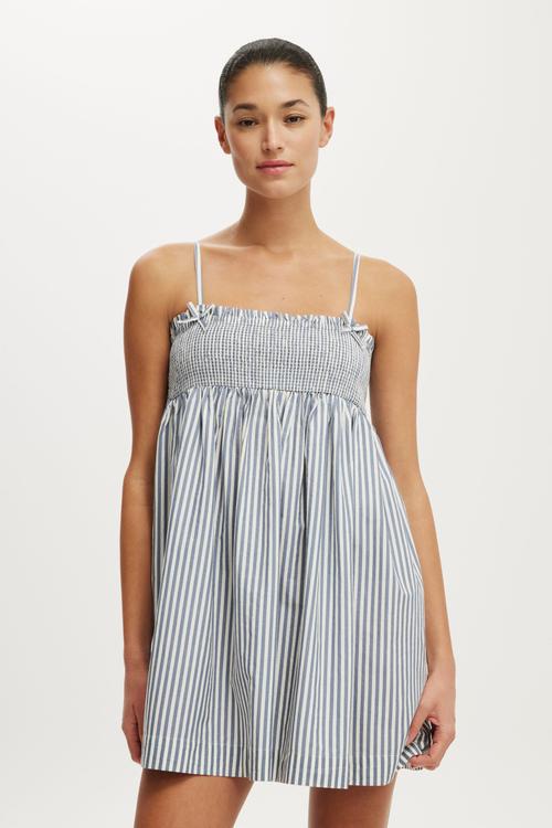 Eliza Babydoll Dress - Madi Stripe Weathered Blue