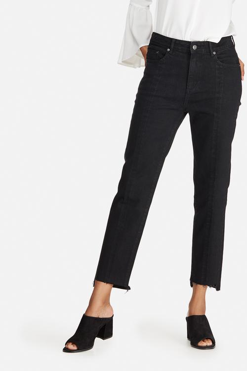 Panelled raw hem denim