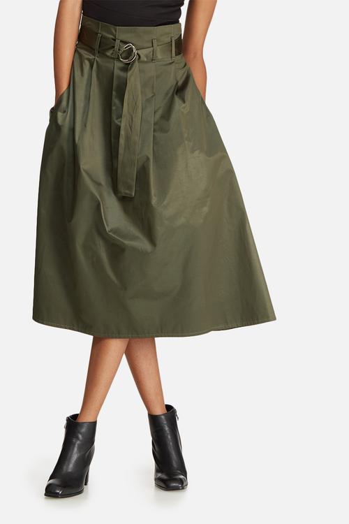 Belted high waisted midi skirt