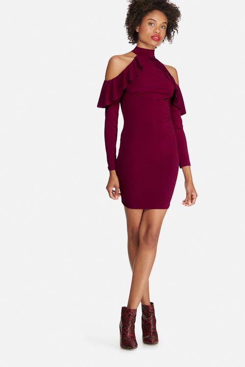 Cold shoulder frill bodycon dress