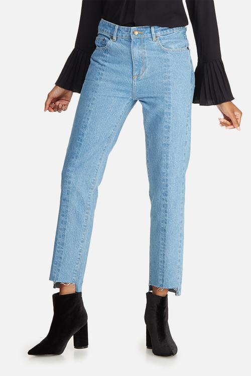 Panelled raw hem denim