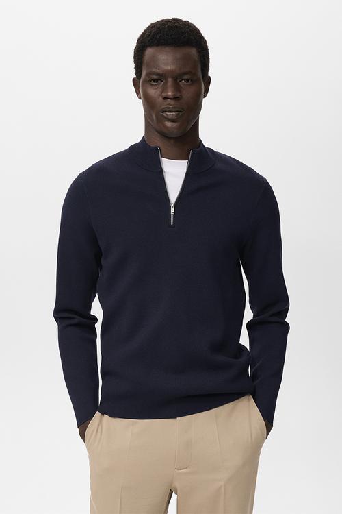 Knitted sweater with perkins neck - navy