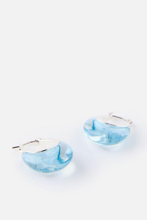Mid Hoop Earring -Up Silver Blue Bubble