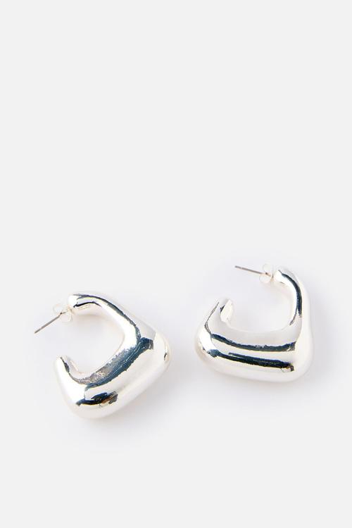 Mid Hoop Earring - Up Silver Chunky Irregular Hoop