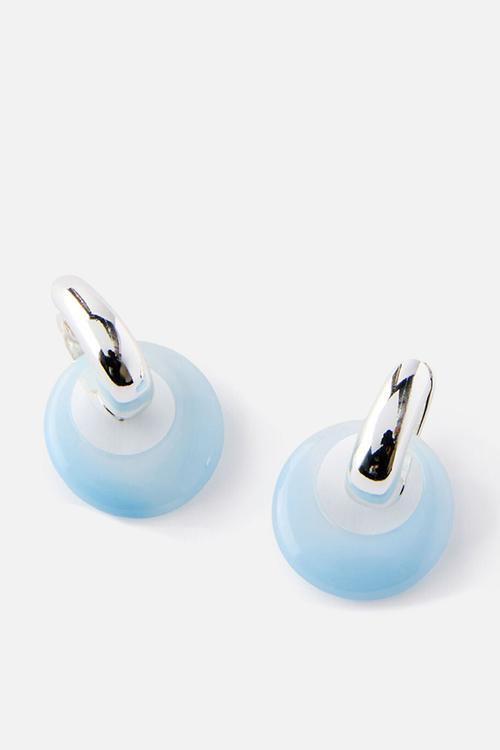 Huggie Hoop Earring - Up Silver Blue Marble