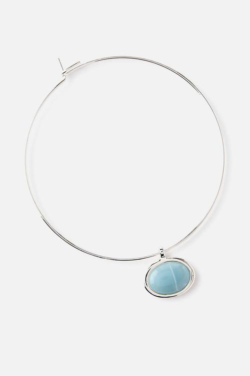 Pendant Necklace -Up Silver Round Bar Blue