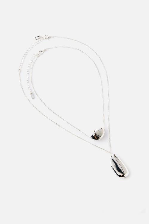 2Pk Pendant Necklace -Up Silver Double Pebble