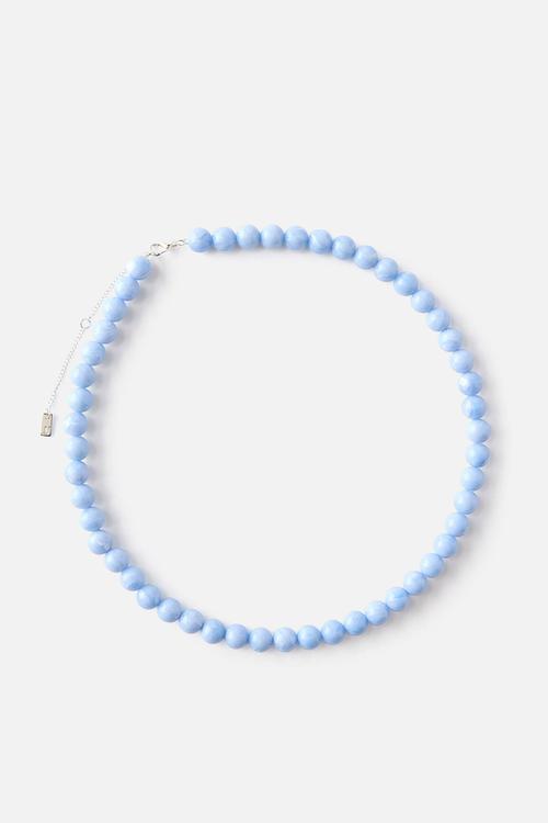 Beaded Necklace -Up Silver Blue Swirl Bead