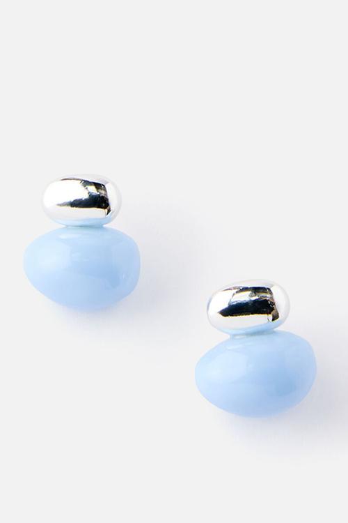 Small Charm Earring -Up Silver Blue Bead