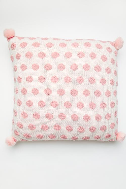 Knitted polka dot cushion - white/pink