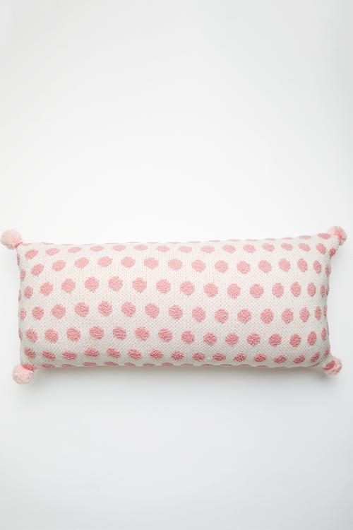 Knitted polka dot scatter cushion - white/pink