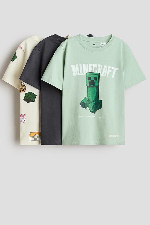 3-Pack printed T-shirts - green/minecraft