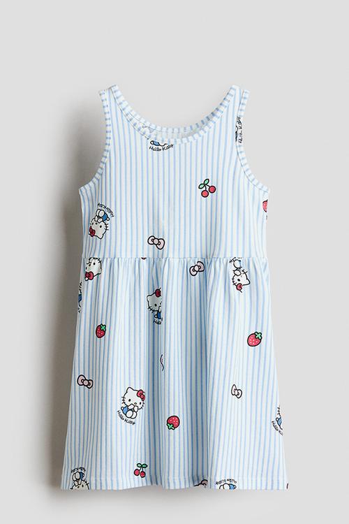 Printed cotton dress - light blue/hello kitty