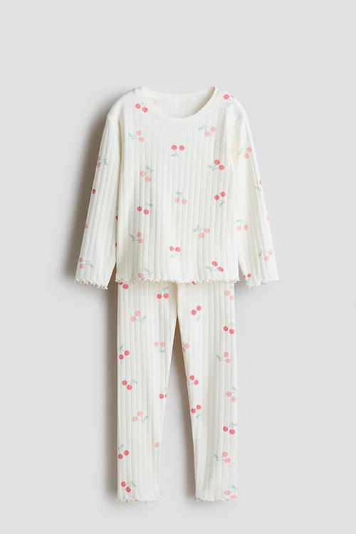 Ribbed cotton pyjamas - white/cherries