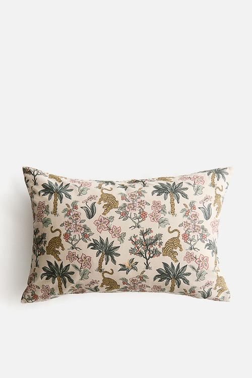Patterned canvas cushion cover - light beige/patterned