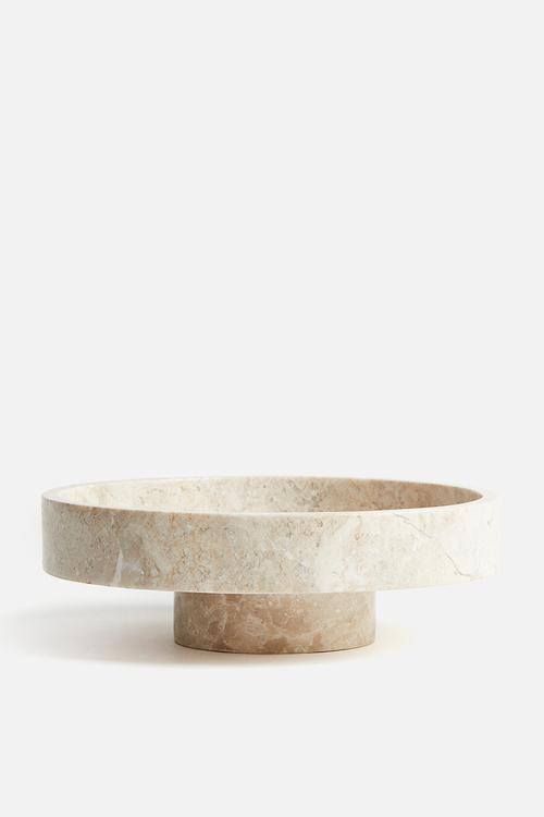 Footed marble serving bowl - beige