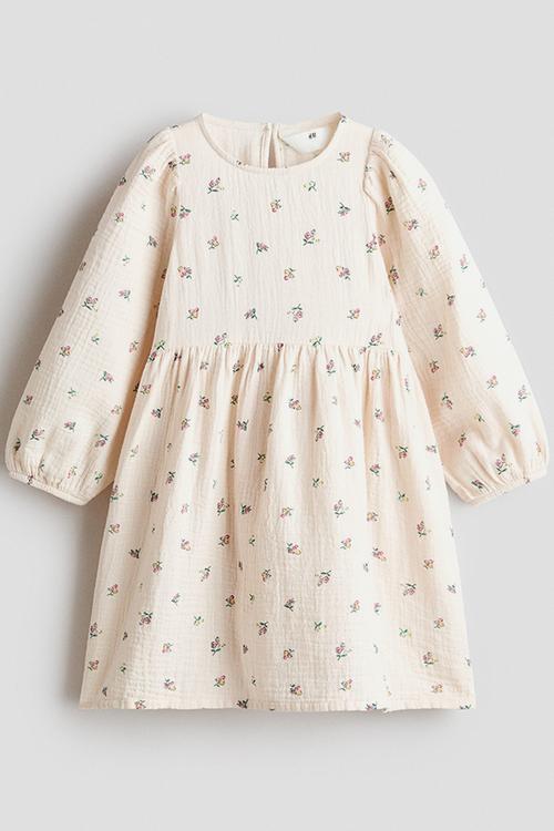 Cotton muslin dress - cream/floral