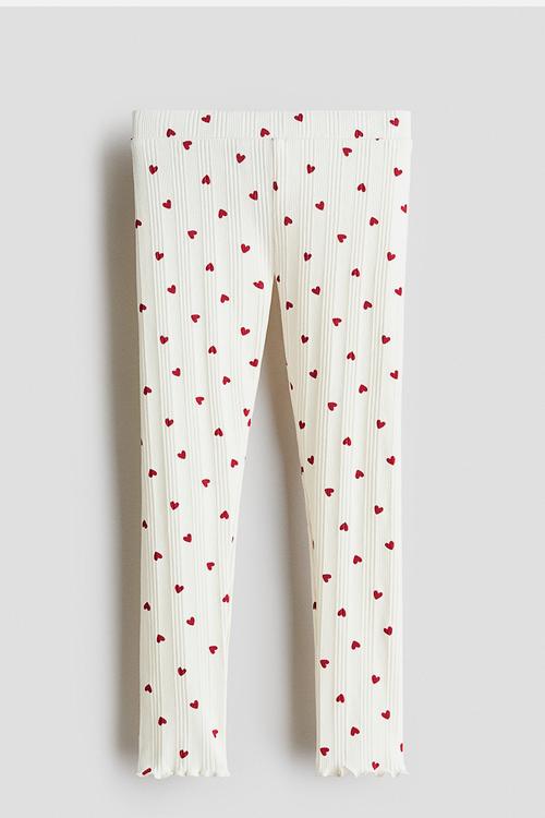 Ribbed cotton leggings - white/hearts
