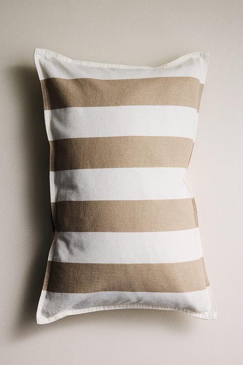 Linen-blend cushion cover - beige/white striped