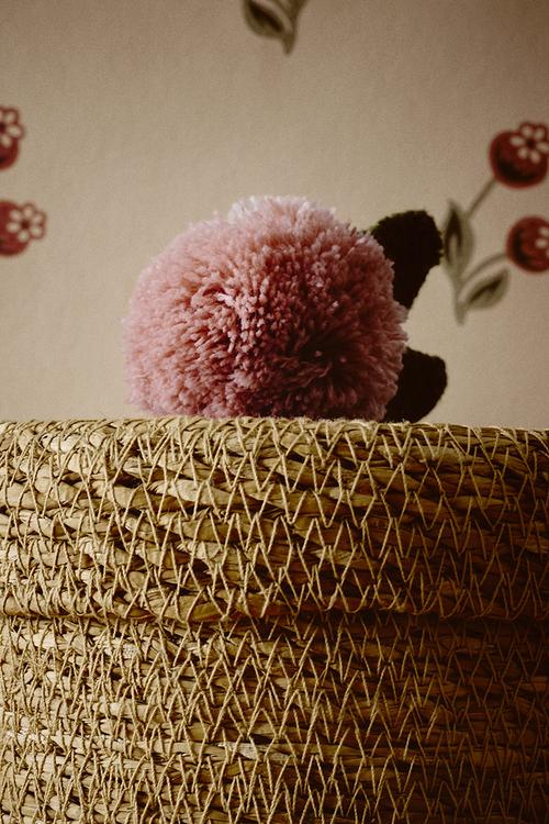 Small pompom seagrass storage box - beige