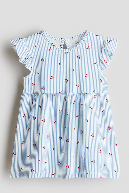 Cotton dress - light blue/cherries