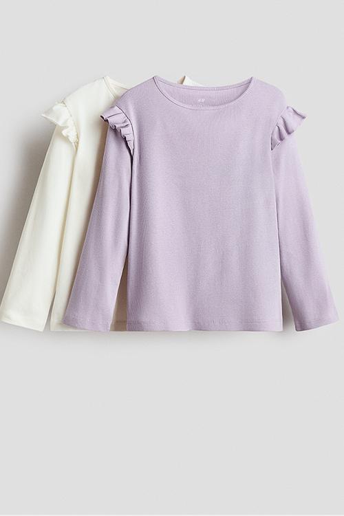 2-Pack frill-trimmed jersey tops - dusty purple/white