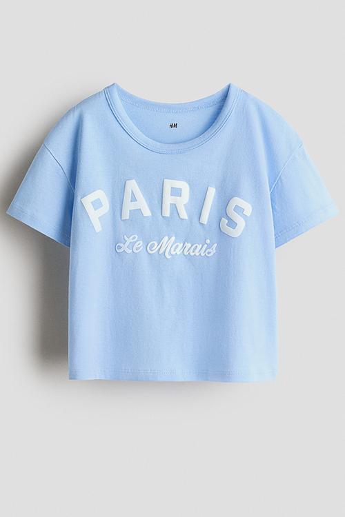 Printed cotton t-shirt - light blue/paris