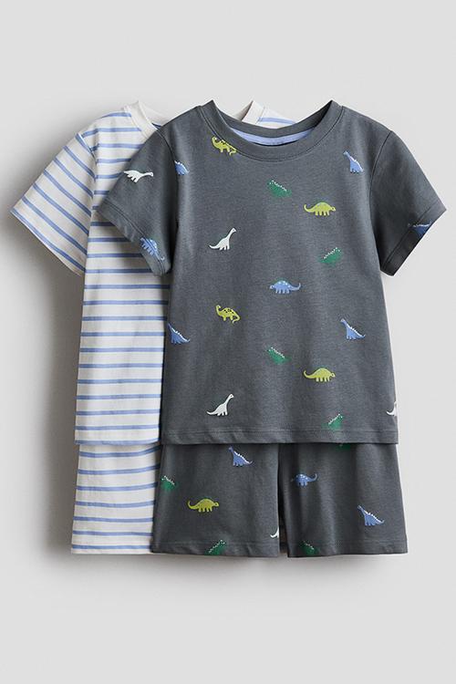 2-Pack printed cotton pyjamas - grey/dinosaurs