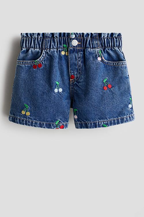 Embroidered-motif denim shorts - denim blue/cherries