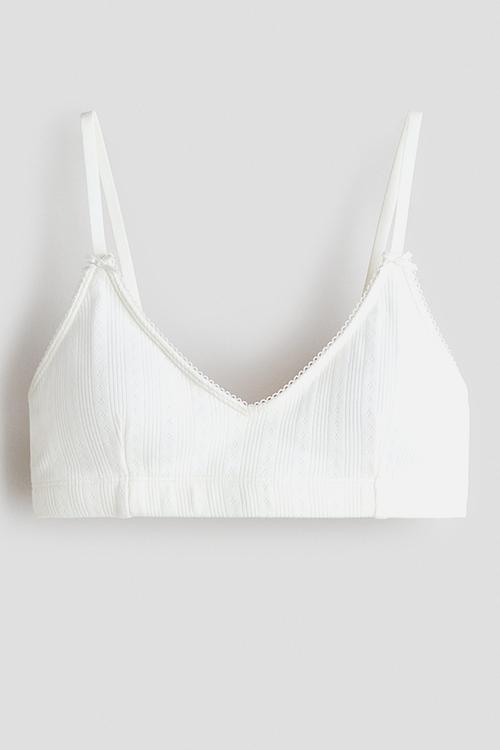 Padded cotton pointelle crop top - white