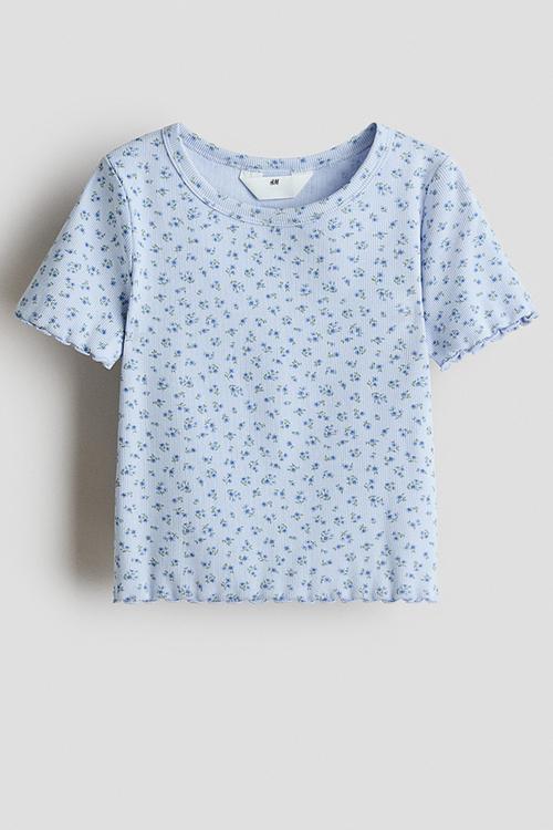 Ribbed jersey top - light blue/floral