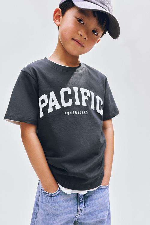 Printed t-shirt - dark grey/pacific