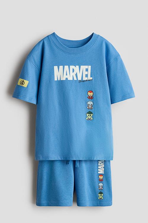 2-piece printed jersey set - blue/marvel comics