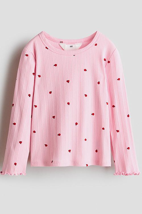 Ribbed jersey top - pink/ladybirds