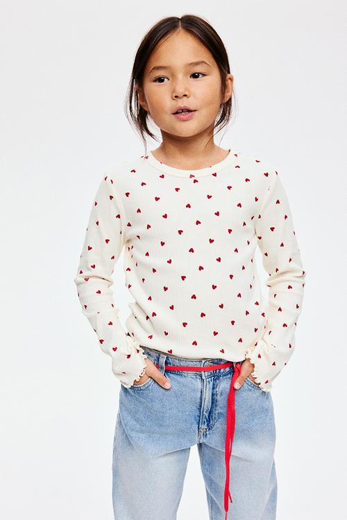 Ribbed jersey top - white/hearts