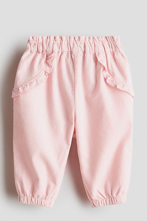 Frill-trimmed corduroy trousers - light pink