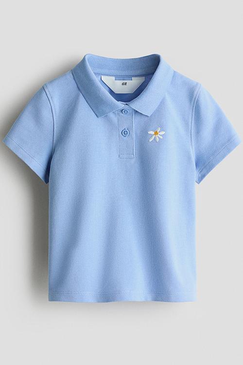 Cotton piqu? polo shirt - light blue/daisy