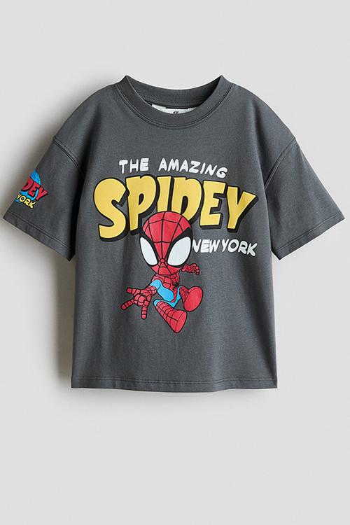Loose-fit printed T-shirt - grey/spider-man