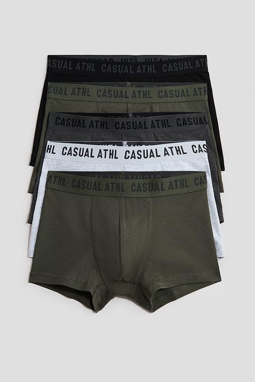 5-Pack cotton trunks - dark khaki green/grey marl