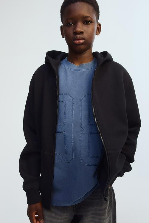 Brushed-inside zip-through hoodie - black