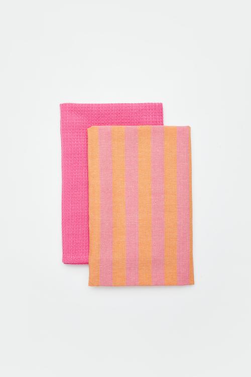 Spring kitchen towel set of 2 - Orange & Pink 