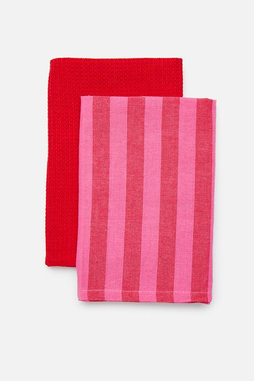 Spring kitchen towel set of 2 - Pink & Red 