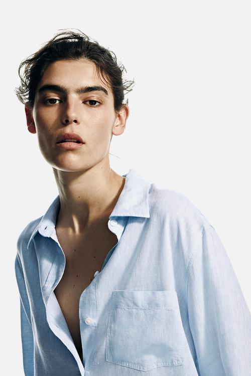 Linen-blend shirt - light blue