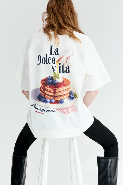 Oversized print-motif t-shirt - white/la dolce vita