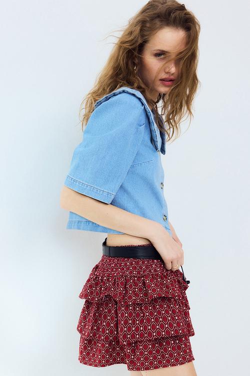 Tiered skort - burgundy/patterned