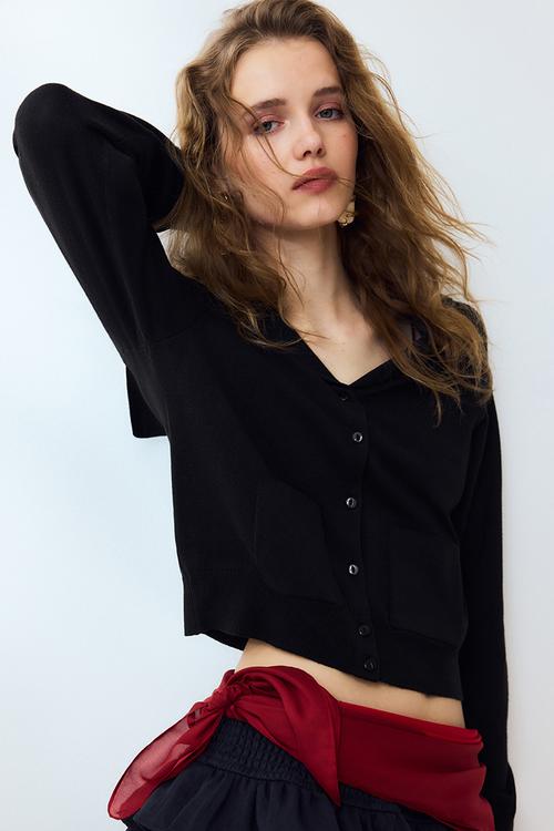 Collared cardigan - black