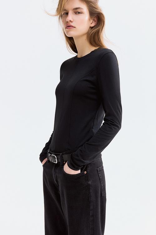 Long-sleeved jersey top - black