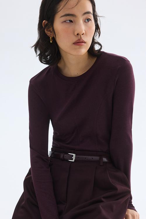 Long-sleeved jersey top - dark purple