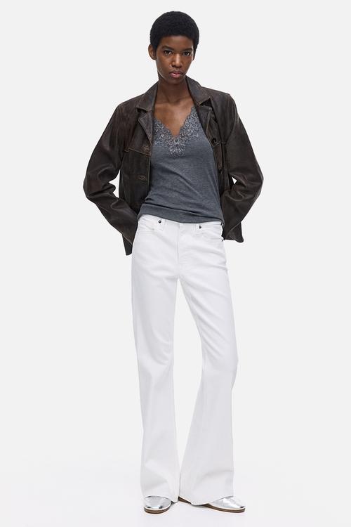 Lace-trimmed top - dark grey marl