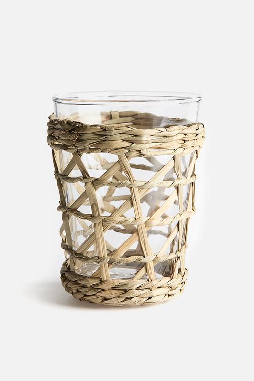 Seagrass-cage glass tumbler - transparent/beige